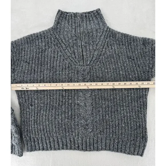 PrAna Womens Gray Cableknit Sweater Wool Blend Mock Neck 1/4 Zip M Cabincore - Picture 10 of 11